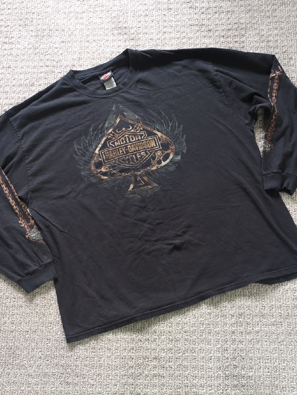 INCREDIBLE Vtg Harley-Davidson Black Longsleeve w/Chain Link Print Detail, Sz 2x